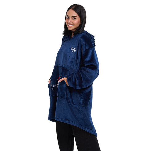 Snuggs Blanket Hoodie Dark Blue Christmas Ho Ho Ho Pocket